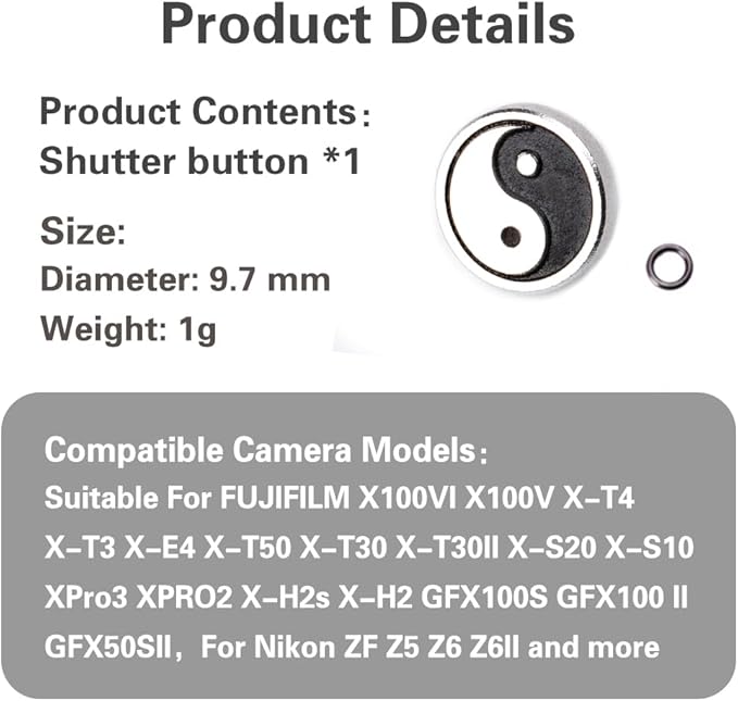 DBZZ Camera Soft Release Button, Shutter Button for Fujifilm X-T5 X-T4 X-T3 X-T30 X-T30 II X-T20 X-PRO3 X100VI X100V X-E4 X-E3 for Nikon zf (Eight Diagrams Button)