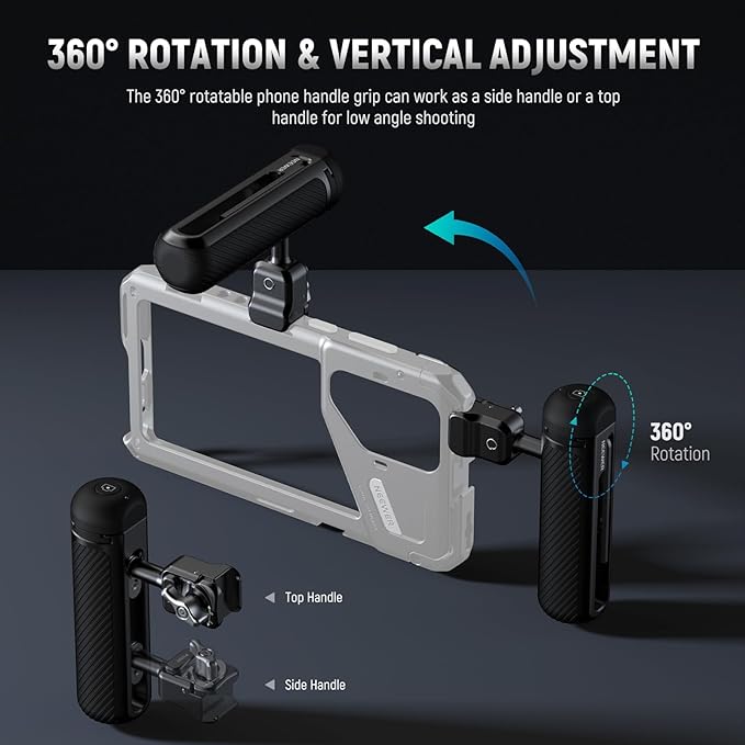 NEEWER PA045E Side Handle with Bluetooth Remote Shutter, Quick Release Clamp, Anti Off Cold Shoe for NEEWER 2nd Gen Phone Cage for 15 Pro/15 Pro Max/S24 Ultra, Silver Lock