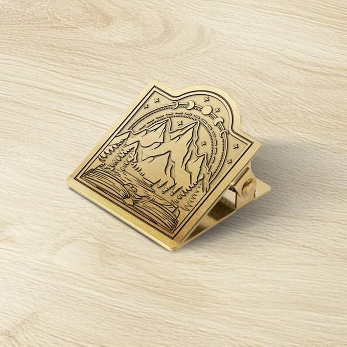 ANATTASOUL Journal Clip Vintage Mountain Forest and Moon Phase Metal Brass Clips, Decorative Heavy Duty Journal Page Holder Clips for Book, Paper, Bookmark