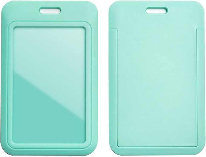 Larpur Pack of 2 Sliding ID Badge Holders Hard Plastic Vertical Card Cases with Clear ID Window for School, Office, Factory, Work, Aqua