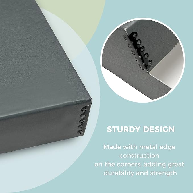 Golden State Art, Archival Storage Box, Acid-Free Drop Front Museum Box with Metal Edge for Storing Artwork Photos Documents Prints Arts and Crafts (Gray-8.75x10.75x3 Inches) Pack of 2