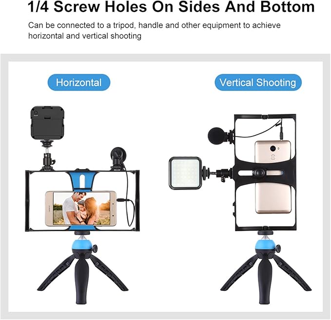 Smartphone Video Rig, Phone Video Stabilizer Camera Case Mount Holder for Filmmaking and Vlogging, with Cold Shoe Mount for Smartphone, for Streaming Equipment(Blue)