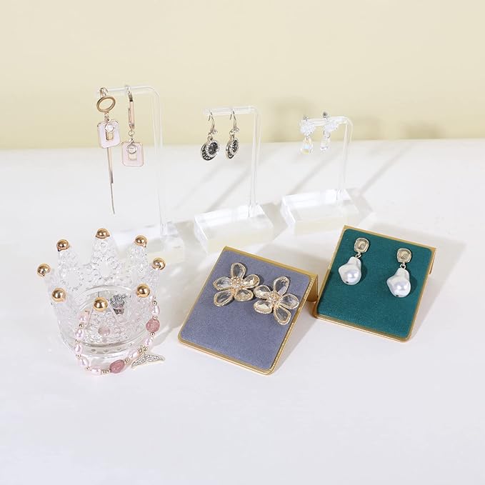 GemeShou Velvet earrings holder for girls, Grey earring organizer board, Gold earring stand display for selling【Grey】