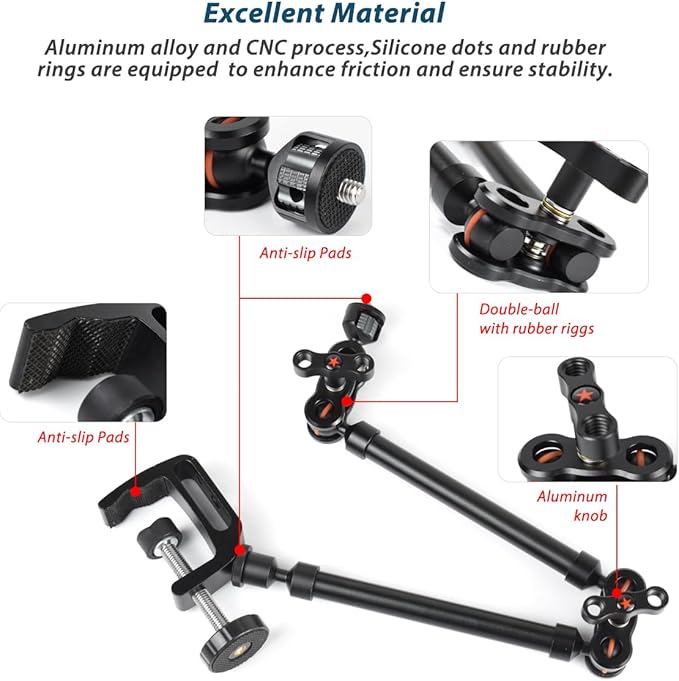 21"/53cm Adjustable Magic Arm with Super Clamp, Overhead Phone Mount, Heavy Duty Desk Camera Mount & Clamp,Flexible Joints Articulating Friction Arm for Light, Webcam, Mic, Action Camera