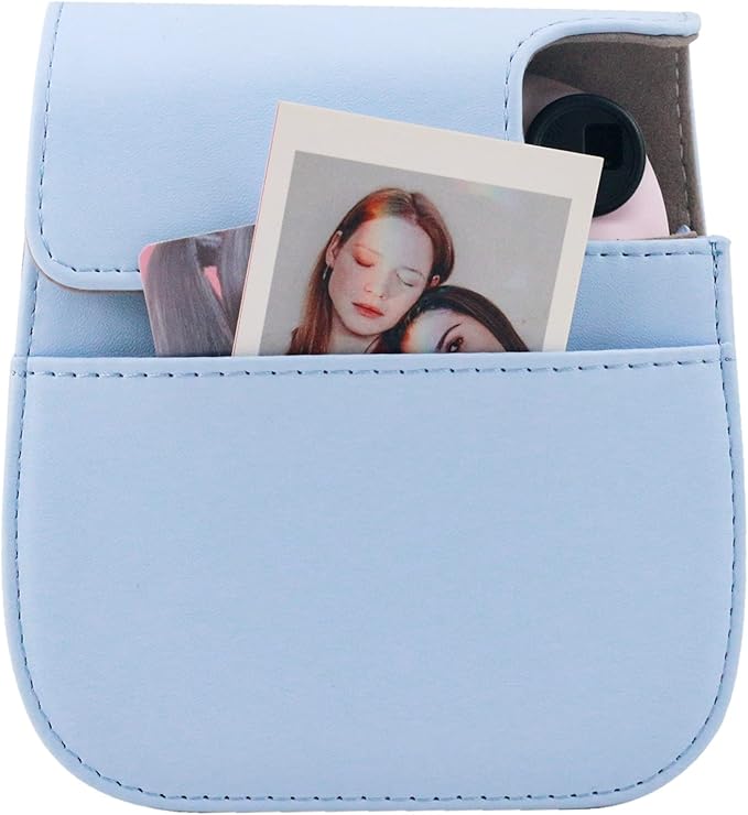 Frankmate Protective Case Compatible with Fujifilm Instax Mini 12 11 9 8 Instant Film Camera with Pocket and Adjustable Strap (Blue)