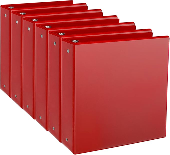 CIXILDTS 1.5-inch Round Ring Binder, Durable 1-1/2" 3 Ring Binder Fit Letter Size Paper, Red, 6-Pack