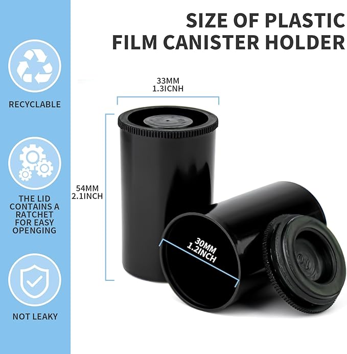120 Pieces Film Canisters with Caps 35 mm Plastic Empty Camera Reel Storage Containers Case with Lids for Small Accessories Rockets Experiment Fish Hook Film Keys Coins Art Beads (Black)