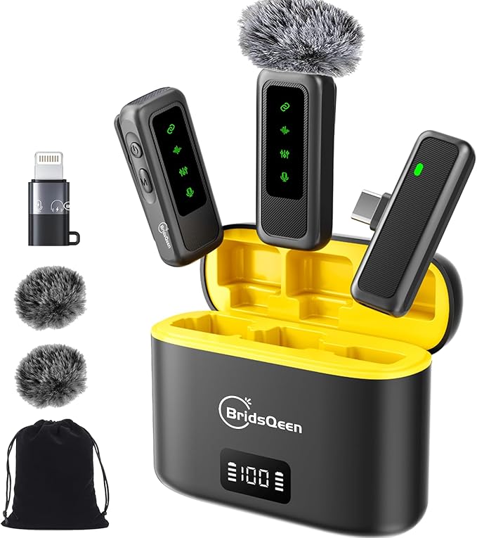 Wireless Lavalier Microphone for iPhone Android pc ipad, with 48H Charging Case, 130ft Range,Noise Cancelling, mini Mic for YouTube Vlog, Live Stream,Video Recording Podcast,Online meeting and class