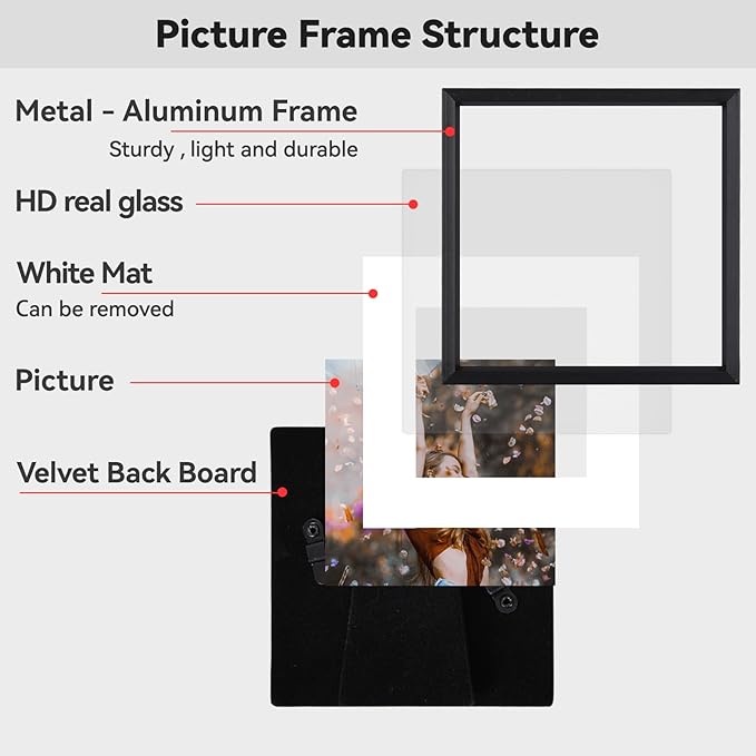 3x3 Picture Frame, Black Metal Square Photo Frames with HD Glass, Fits 2x2 with Mat or 3 x 3 without Mat, Display for Wall and Table, 1 Pack