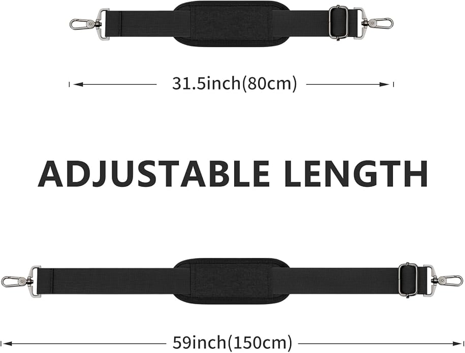 RAINYEAR 59 Inch Shoulder Strap for Bag, Adjustable Soft Padded Replacement Shoulder Strap with Metal Hooks for Messenger Bag