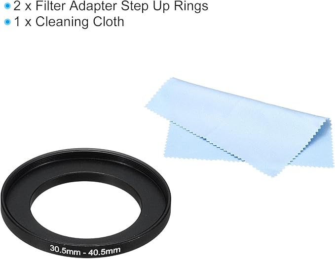 PATIKIL 30.5mm-40.5mm Metal Step Up Ring with Cleaning Cloth, 2 Pack Camera Lens Filter Adapter Ring Aluminum Filter Adapter Ring for Camera Lenses Hood, Black