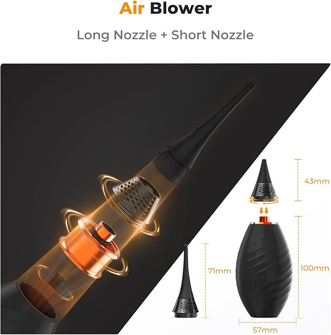 K&F CONCEPT Air Blower, with Long Nozzle/Short Nozzle Switch Design, Single Air Intake Camera Lens Blower, for Digital SLR Lens Sensor LCD Screens Musical Instruments Keyboards Telescope Filters
