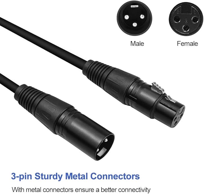 6.5ft DMX Cable, 10PCS 2m DMX Signal Cables Signal Wires, 3-Pin XLR Male to Female Stage Light Cable with Metal connectors, Connection for DMX512 Stage & DJ Lighting fixtures
