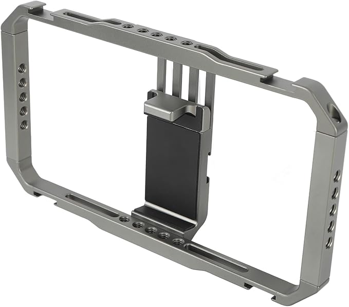 Smartphone Video Rig Camera Cage, Aluminum Alloy Vlogging Stabilizer Grip, Adjustable Bracket for Phones 2.5-3.4 Inch - Multi Expansion Mounts, Anti Shake Design, Ideal for Mob
