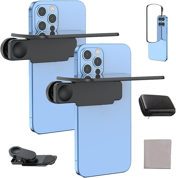 Mirror Effect Lens - Capture Stunning Reflections Instantly, Smartphone Camera Mirror Reflection Clip Kit for iPhone and All Phones, Adjustable HD Glass Smartphone Photography Flip for Travel (2Black)