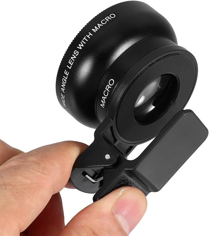 Universal Clip-on Phone Camera Lens Kit 2-in-1 Ultra Wide Angle and Macro Lens for Mobile Photography Lightweight Black Compatible with Smartphones