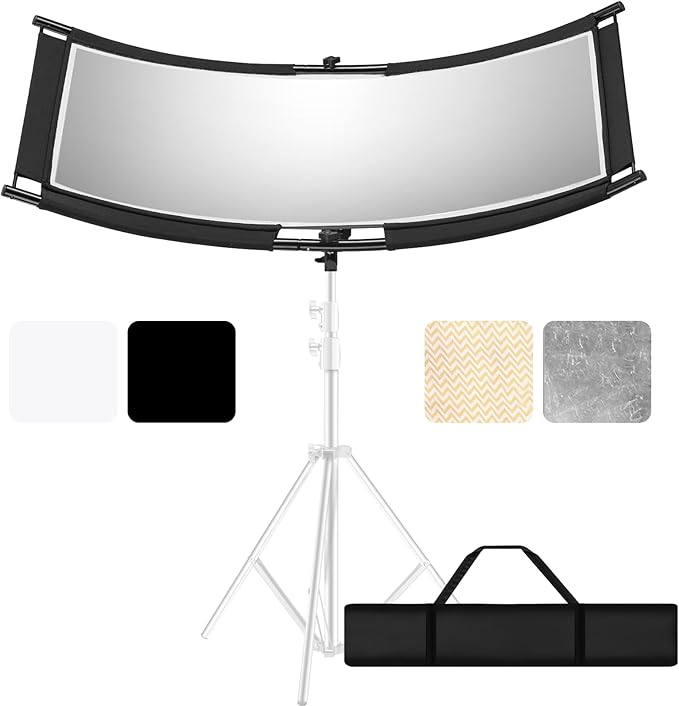 WELLMAKING Clamshell Light Reflector Diffuser with Carrying Bag, 39”×20”/100x50cm Photography Curved Lighting Reflector for Photo Studio Photography & Outdoor Lighting, Black/White/Gold/Silver Colors