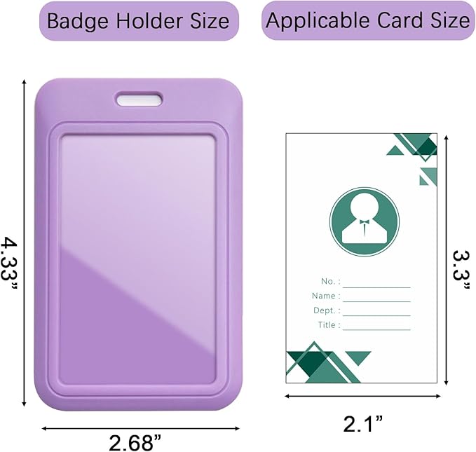 Larpur Pack of 2 Sliding ID Badge Holders Hard Plastic Vertical Card Cases with Clear ID Window for School, Office, Factory, Purple