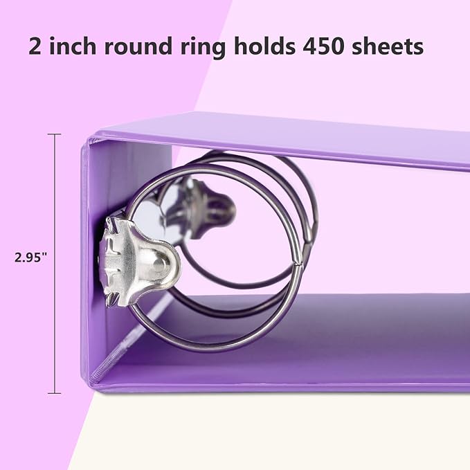 ViVin 2 Inch Round Ring View Binder for Durability, Standard 3 Ring Binder for 450 Sheets of US Letter Size Paper, PVC-Free, 6-Pack (Purple)