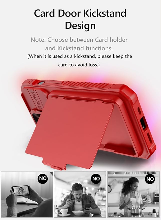 Vihibii for iPhone 15 Pro Wallet Case with Card Holder (4 Cards) & Slide Camera Cover & Kickstand & Raised Edges Protective Screen, Shockproof Rugged Phone Case for iPhone 15 Pro 5G 6.1" 2023, Red