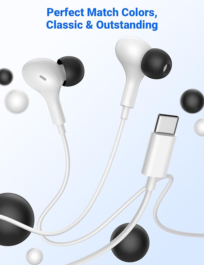 USB C Earbuds with Microphone Cute in Ear Wired Headphone USB-C Plug Ear Buds Corded Head Phone Magnetic Type C Earphone for iPhone 17 Pro Max 16 Plus 15 16e for Samsung A17 A16 S26 S25 S24