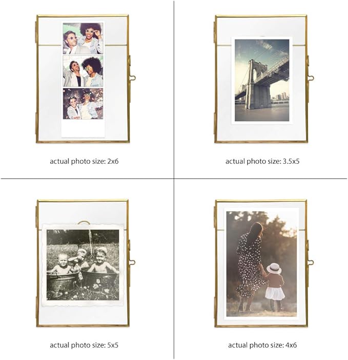 Isaac Jacobs 5x7, Antique Gold, Vintage Style Brass and Glass, Metal Floating Picture Frame (Vertical) with Locket Closure, for Photos, Art, & More, Tabletop Display (5x7 Antique Gold)