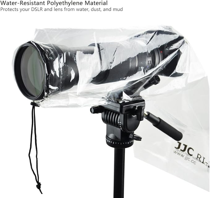 JJC 2 Types DSLR Camera Rain Cover Coat Sleeve Protector for Canon Nikon Fujifilm Sony Olympus Panasonic Pentax Sigma with a Lens & Flash PE Material Clear See-Through(2 Pack)