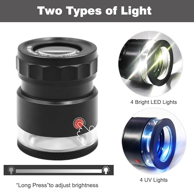 LED Scale Loupe 10X Rechargeable Jewelers Loupe with UV & LED Lights and 4 Reticle Sacles, Eye Loupe Magnifier Jewelry Magnifying Glass with Adjustable Focus for Jewelry Gemstones Identification