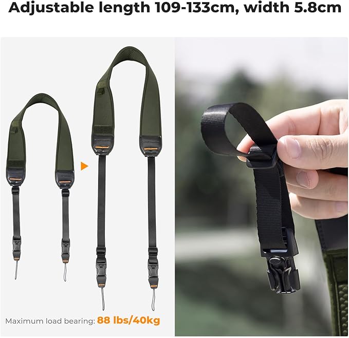 K&F Concept Camera Neck Strap for Photographers, Soft Neoprene Adjustable Shoulder Belt with Zipped Pockets