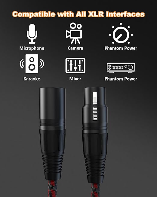 XLR Cables 3FT 2 Pack, XLR Microphone Cable Male to Female,All Length from 6inch to 100ft, Nylon Braided 3 Pin Mic Cable for Microphones, Mixer, Speaker Systems