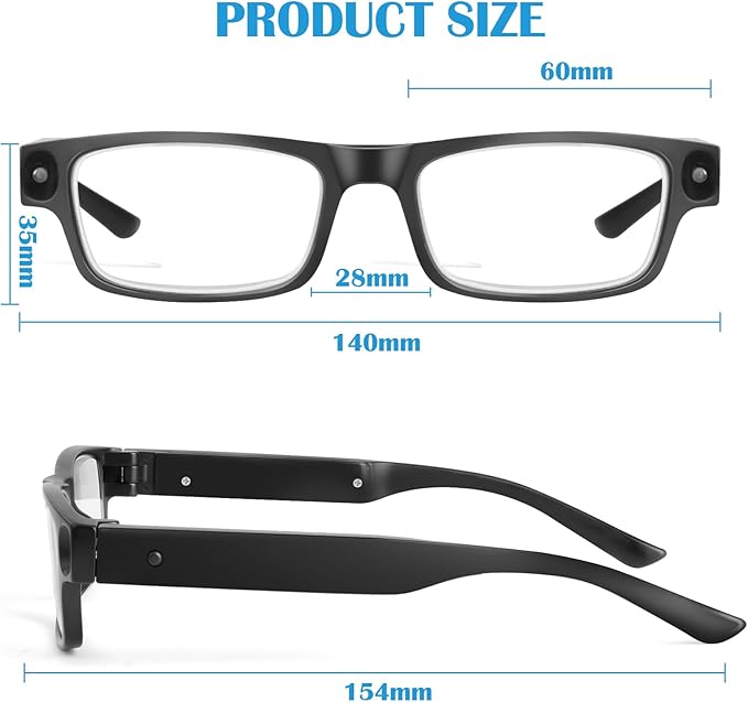 NZQXJXZ 200% Magnifying Glasses with Light,USB Rechargeable LED Lighted Magnifying Eyewear,Hands Free Head Magnifier Eyeglasses for Close Work, Hobbies,Reading,Craft,DIY Black