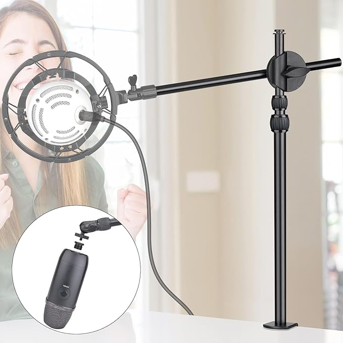 FlexiMount Pro Adjustable Overhead Tripod Phone Stand with Desk Clamp, RC Monitor Mirror & Mic Arm for iPhone, YouTube, Zoom, Live Streaming, Video Meeting, Vlog Recording
