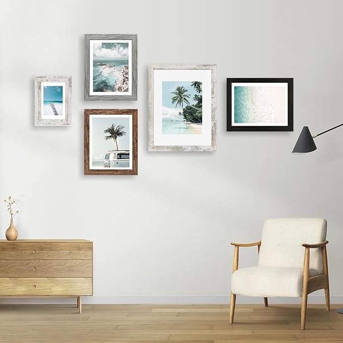 6x9 Picture Frame Set of 4, Made of Real Glass and Grey Wooden Frame - 6 by 9 Photo for Wall or Tabletop Display