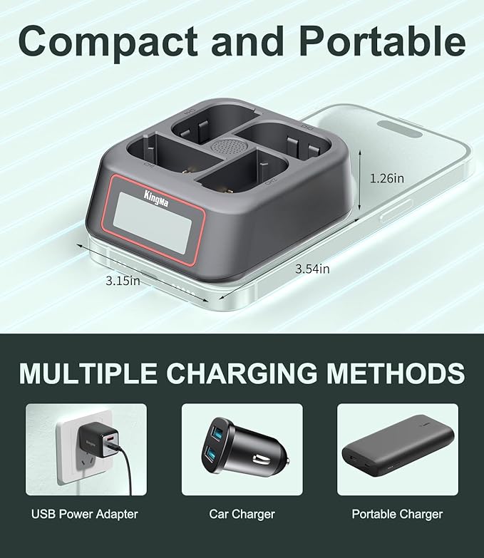 King Ma LP-E6 Camera Battery Charger,4 Channel Battery Charger for LP-E6,45W PD Fast Charging with LED Display,Compatible with EOS R5/R5 C/R6/R7/5D Mark II/III/IV/6D/6D II/7D/80D/70D/60D