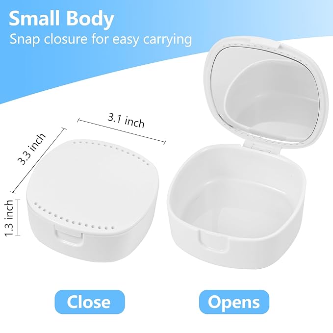 Retainer Case with Mirror & Ventilation Holes - Night Guard & Orthodontic Aligner Case, White