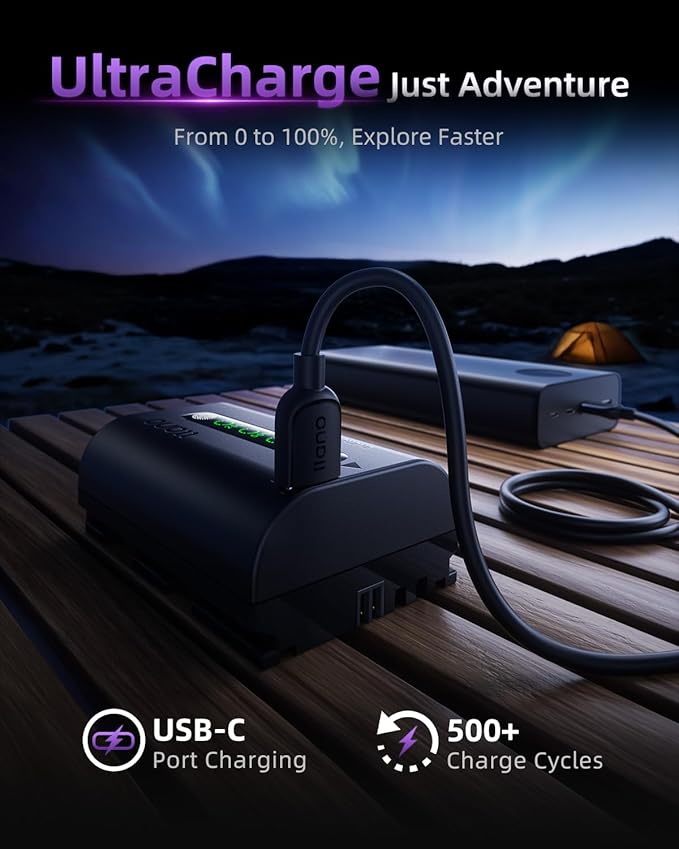 llano 2600mAh Aurora LP-E6P Battery - Fully Decoded for Canon EOS R5/R6/R7 Mark II, 5D/6D/7D Mark II/III/IV, 60D/70D/80D/90D,Finger-Tap LED Display,USB-C Fast Rechargeable Replacement(2 Pack)