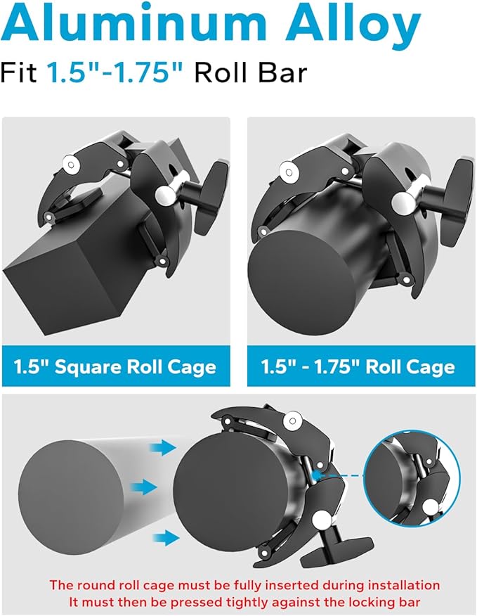 GDZN UTV Phone Mount for 1.5"-1.75" Roll Cage, Anti-Vibration Heavy Duty UTV/SXS Phone Holder with 360° Adjustable Arm, Aluminum Alloy Roll Bar Bracket Fit Polaris RZR, Can-Am for 4.7"-7.6" Devices