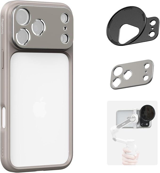 SMALLRIG FilMov Bumper Phone Case for iPhone 17 Pro, Hollow Back Design with Lens Backplate, 67mm Filter Adapter Compatible with Phone Gimbal Stabilizers, for DJI for Insta360, Gray- 5791