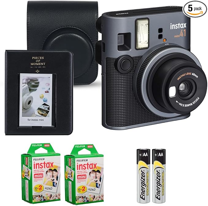 Fujifilm Instax Mini 41 Instant Camera Black Bundle – Includes 40-Sheets Instax Mini Film, Protective Case, and Mini Photo Album