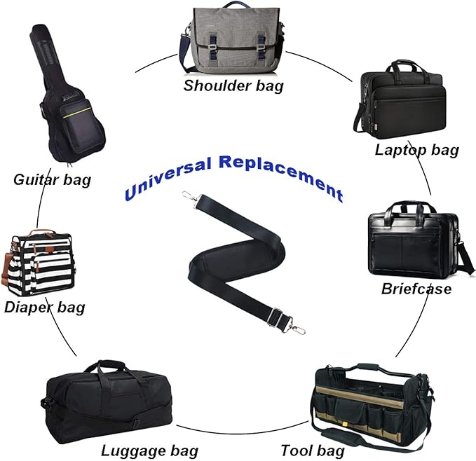BOMKEE 59" Briefcase Shoulder Strap Universal Replacement Adjustable Bag Straps with Metal Swivel Hooks Bag Strap for Laptop, Camera, Duffle, Sports, Travel, Messenger Bags/Crossbody Bag (Black)