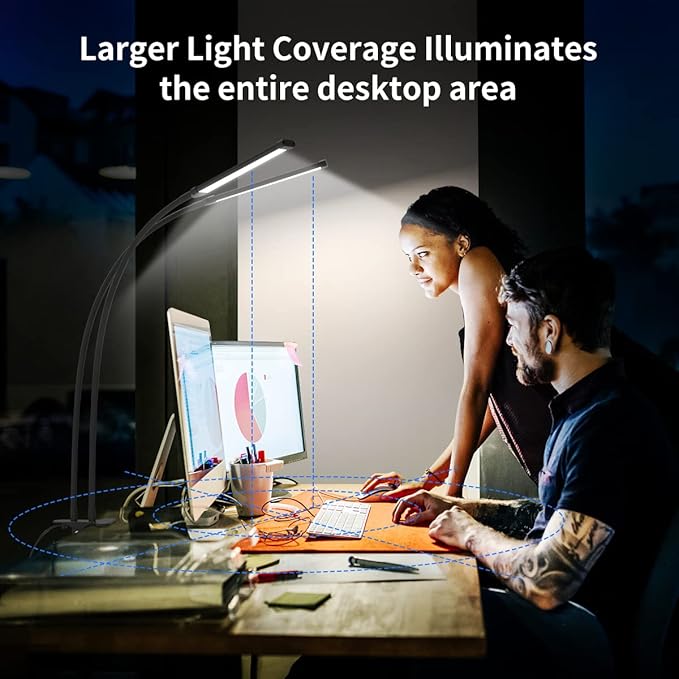 iZELL Desk Lamp, [2 LED Tube] Desk Lamps for Home Office with Clamp, Flexible Gooseneck LED Book Light, Easy Clip on Reading Lights for Bedrooms Beside Table Headboard College Dorm Bed Room - Black