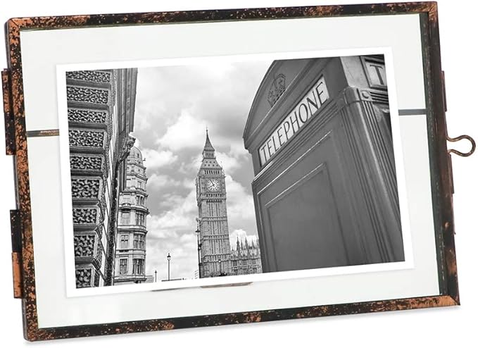 Isaac Jacobs 4x6, Antique Bronze, Vintage Style Brass and Glass, Metal Floating Picture Frame (Horizontal) with Locket Closure, for Photos, Art, More, Tabletop Display (4x6 Antique Bronze)