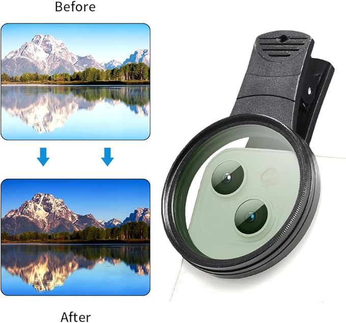52mm Clip-on CPL Phone Camera Lens Filter, Universal Phone Lens Filter Kit, CPL Filter Compatible with iPhoneSamsung/Android Smartphones(Size:52mm)