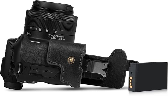 MegaGear Ever Ready Genuine Leather Half Camera Case Compatible with Canon EOS R100 - Black