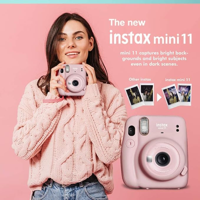 Fujifilm Instax Mini 11 Instant Camera Blush Pink + Fuji Film Value Pack (40 Sheets) + Shutter Accessories Bundle, Incl. Compatible Carrying Case, Quicksand Beads Photo Album 64 Pockets
