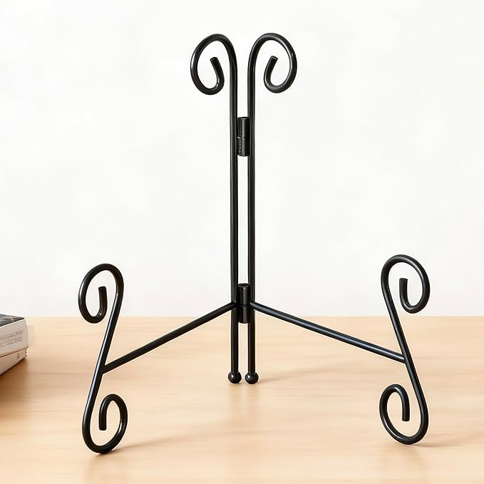 Plate Stand, 6 Inch Metal Plate Stands for Display 1 Pack, Black Iron Easel Stand Decorative Plate Holder for Picture Frame Photo Collectibles Book