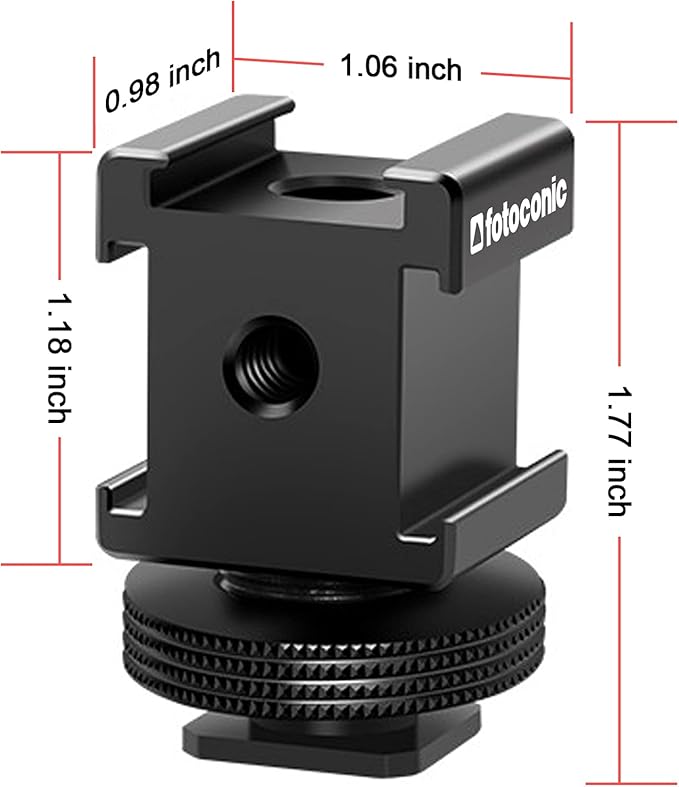 Fotoconic Triple Cold Shoe Mount Bracket Camera Hot Shoe Mount Adapter for Flash Lights Monitors Microphones Audio Recorder