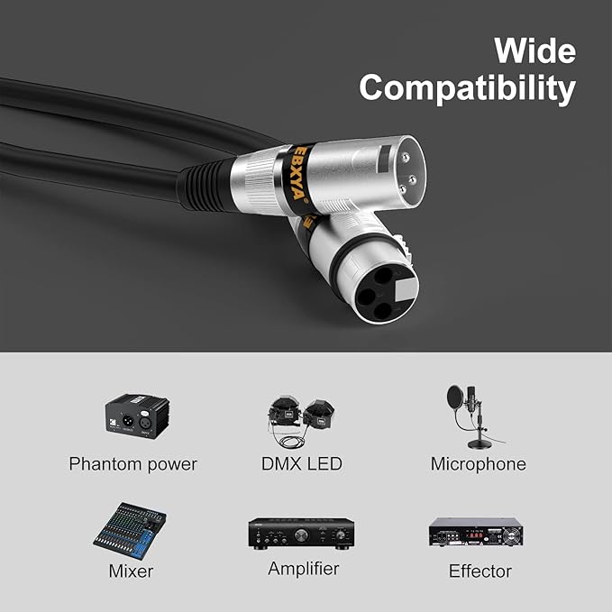 EBXYA XLR Microphone Cable 2 Feet - Male to Female 3 Pins Balanced Cables, 6 Pack