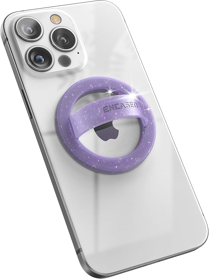 Encased Magnetic Phone Grip Holder (Compatible with MagSafe) Thin Silicone Finger Loop Ring for iPhone (Purple Glitter)