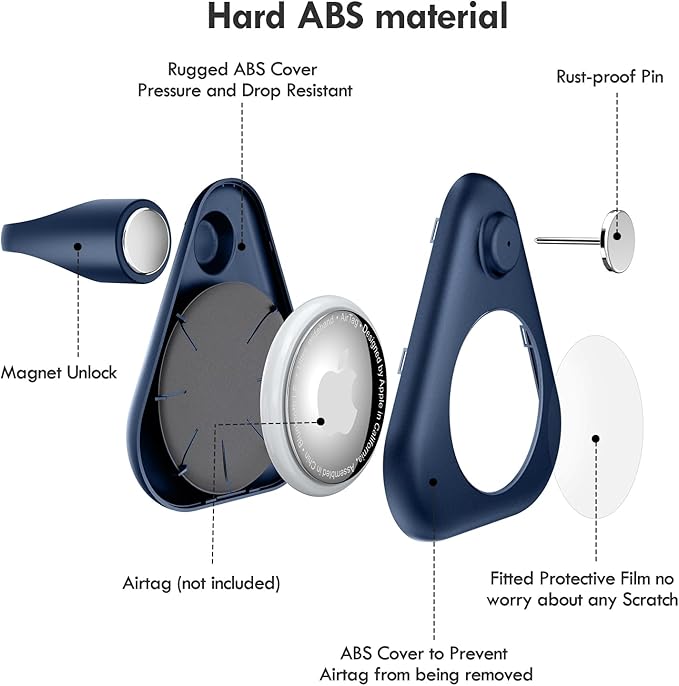 for Airtag Holder for Kids Hidden,2PCS GPS Tracker Case, Anti-Removal for Airtag ABS Case with Pins, Suitable for Children, Elderly, Pets, Backpack, Luggage（White,Navy Blue）